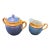 Vintage Hand-Painted Japanese Lusterware Sugar Bowl & Creamer Set, Iridescent Blue and Gold For Sale