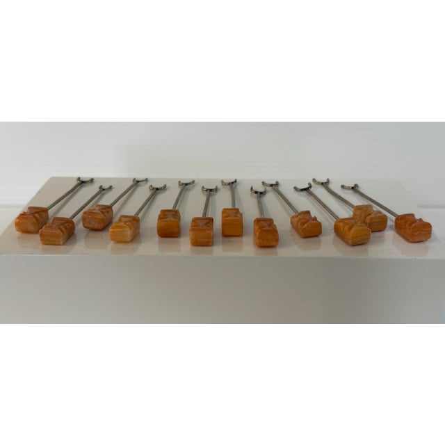 Mid 20th Century Set of 12 Mexican Honey Onyx Cocktail Forks in Amber Tones, Mid-Century Modern For Sale In Phoenix - Image 6 of 12