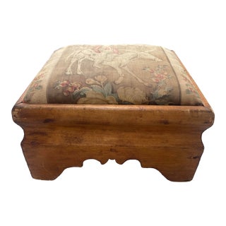 Antique Pine Footstool in Original Fabric For Sale