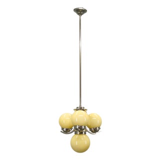 Art Deco Chrome and Opaline Glass Chandelier, 1930s For Sale