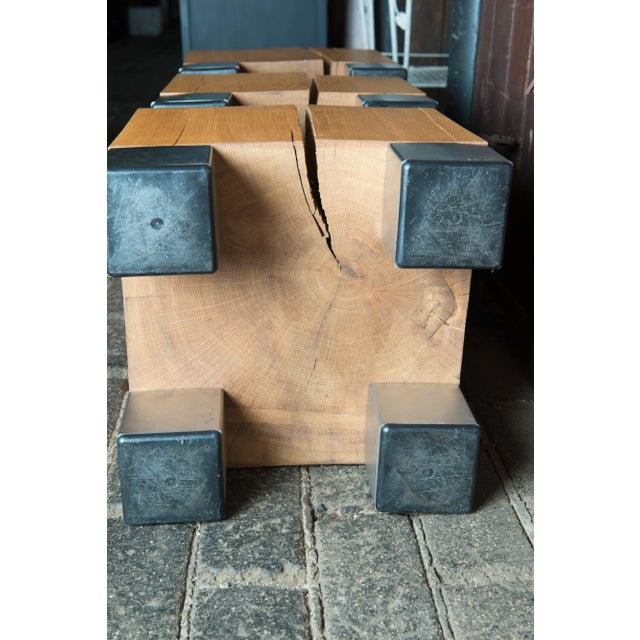 Brown American Studio Art Oak and Steel Coffee Tables - Set of 3 For Sale - Image 8 of 13