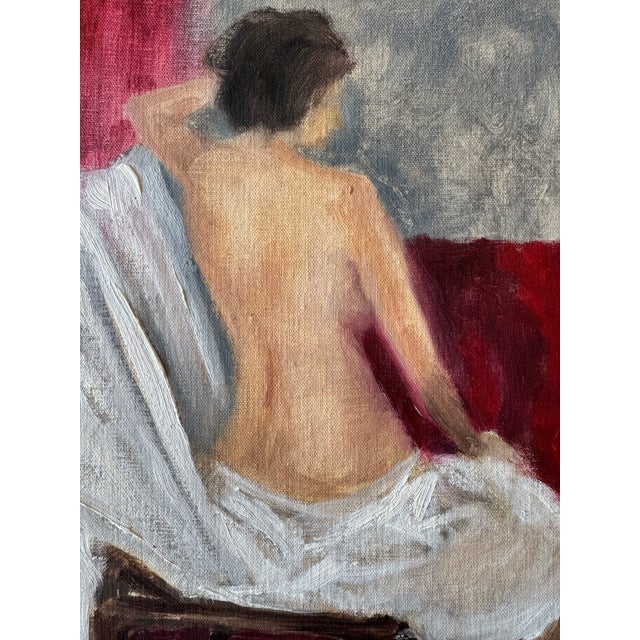 Vintage Impressionist Oil Painting of Seated Female Nude, Unsigned Figurative Study For Sale - Image 4 of 7