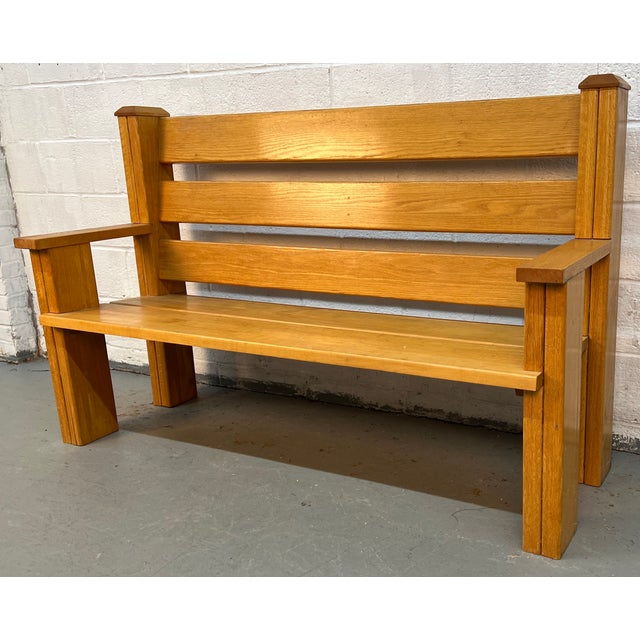 Pair of Mission-Style Solid Oak Slat Benches For Sale - Image 10 of 18