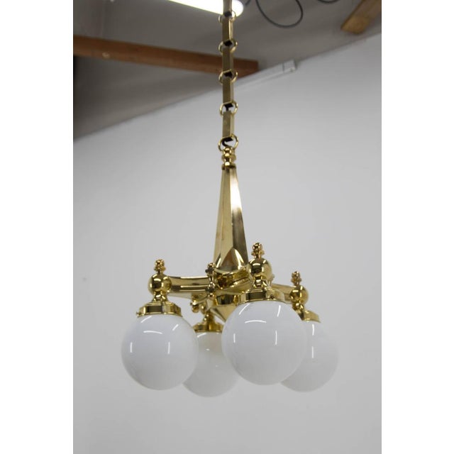 Metal Art Deco Brass Chandelier, 1920s For Sale - Image 7 of 15