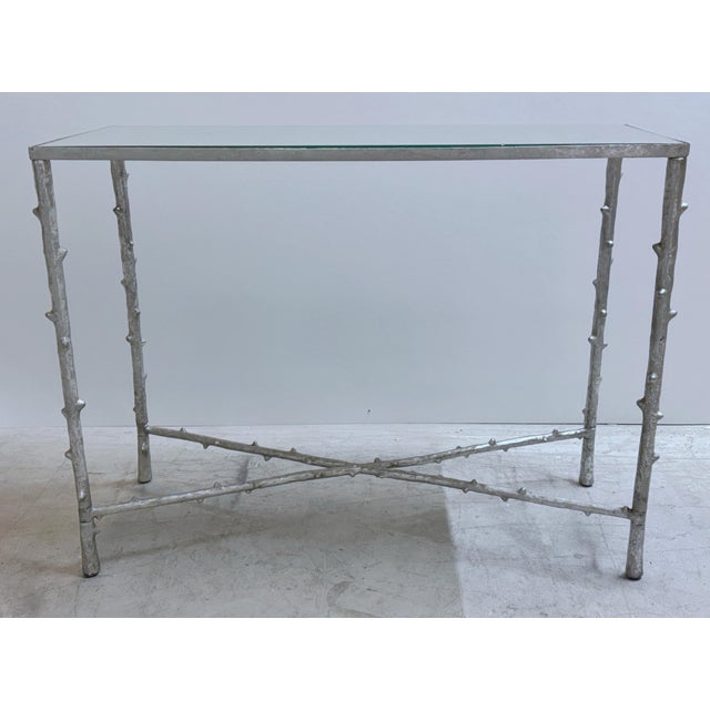 Vintage Silver-Leaf Faux Bois Console Table with Mirrored Top For Sale - Image 9 of 11