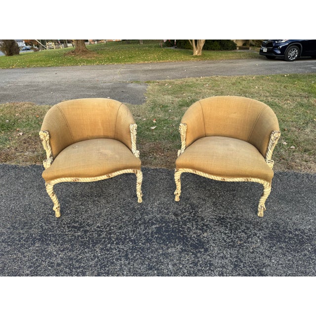 Vintage Rope and Tassel Carved Bergère Chairs - A Pair For Sale - Image 9 of 12