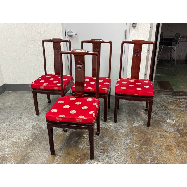 Vintage Asian Rosewood Round Dining Table + Four Chairs, Set For Sale - Image 4 of 12