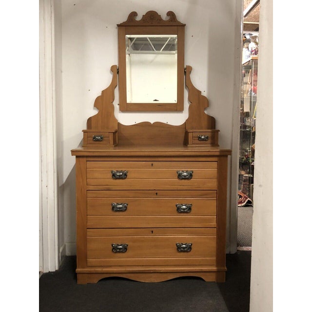Edwardian Satin Walnut Chest Of Drawers 92 cms wide 170 cms tall (to top of mirror) 44 cms depth Strong and solid, has...