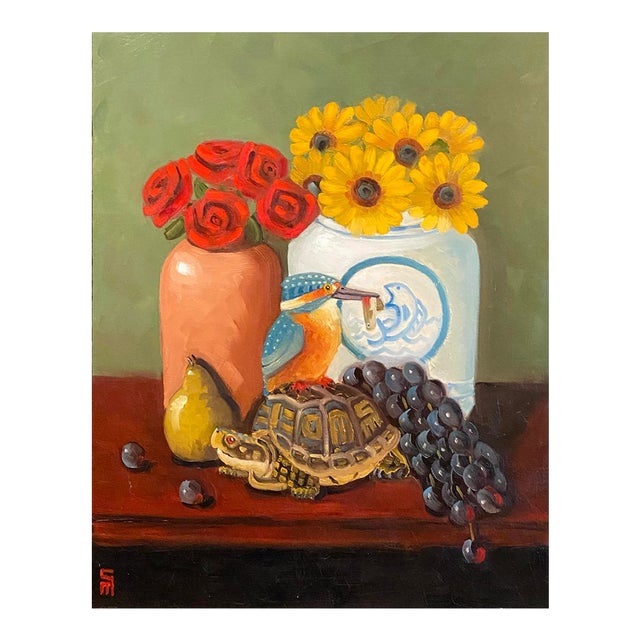 Kingfisher Turtle Still Life Original Oil Paintings Stephen McDonough For Sale