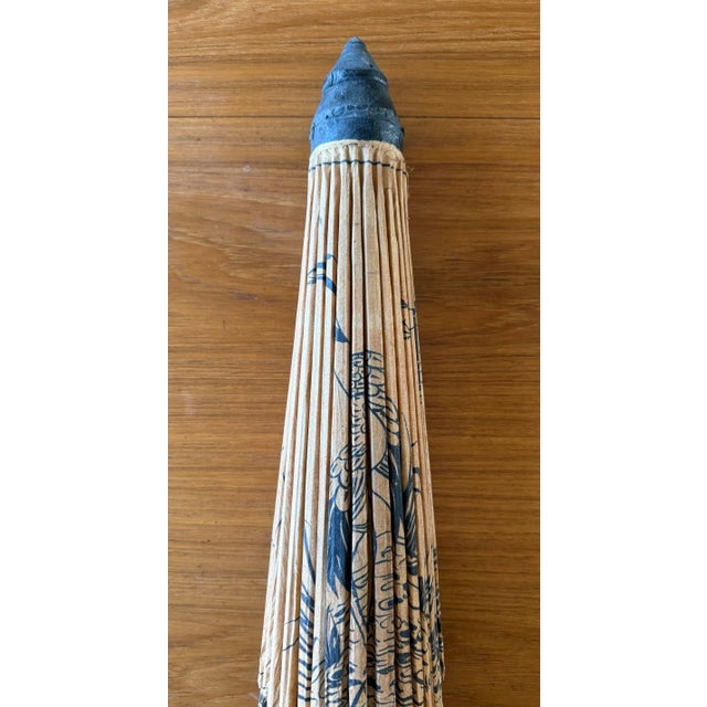 Vintage Japanese Hand Painted Bamboo and Paper Parasol For Sale - Image 12 of 12