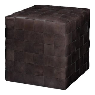 Jamie Young Woven Leather Ottoman in Dark Grey For Sale