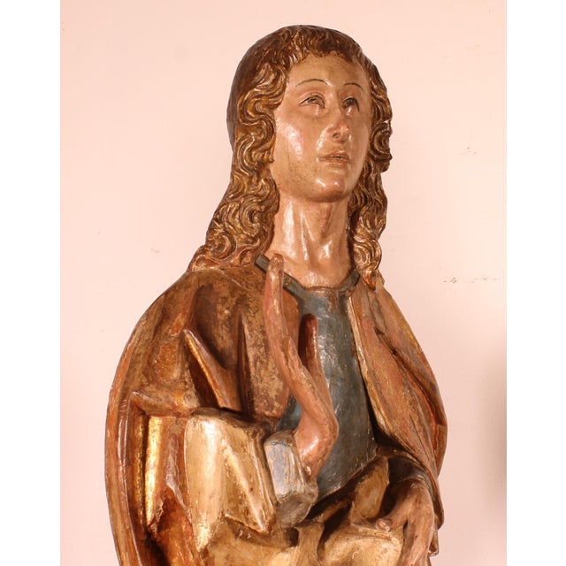 Spanish Artist, Saint John the Baptist and the Virgin Mary from a Crucifixion Group, 1500, Walnut, Set of 2 For Sale - Image 15 of 18