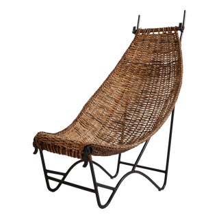 Wrought Iron and Rattan Chair, 1950s For Sale