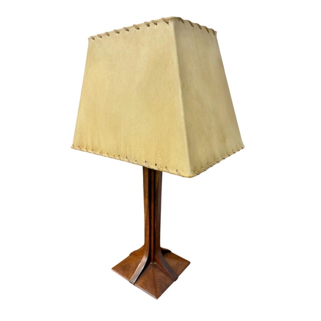 Mission Vintage Stickley Walnut Table Lamp W/Original Shade For Sale - Image 3 of 11