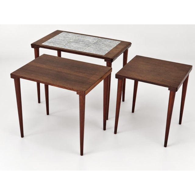 Brown Rosewood Nesting Tables with Ceramic Tiles, Denmark, 1960s, Set of 3 For Sale - Image 8 of 18