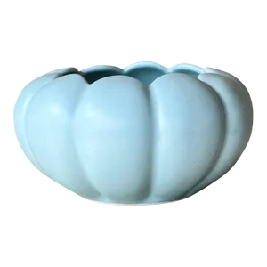 Circa 1950 Camark Pottery Style# 620 Earthenware Matte Bluish-Green Lotus Cachepot