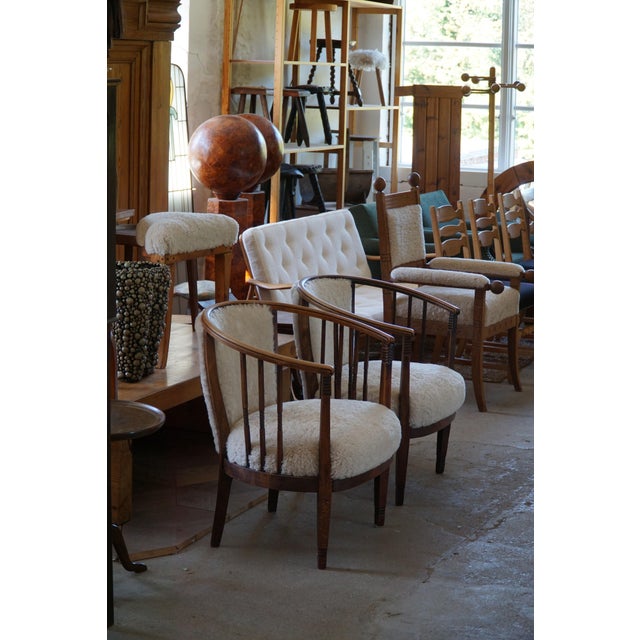 Set of Danish Armchairs in Beech & Lambswool, 1920s For Sale - Image 18 of 18