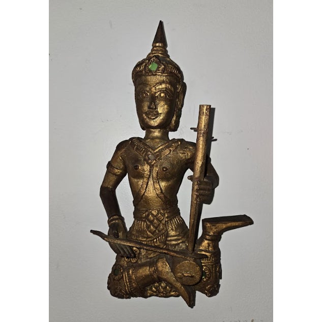 Asian Antique Set of 8 Vintage Thai/Burmese Gilt Wood Carved Figures For Sale - Image 3 of 8