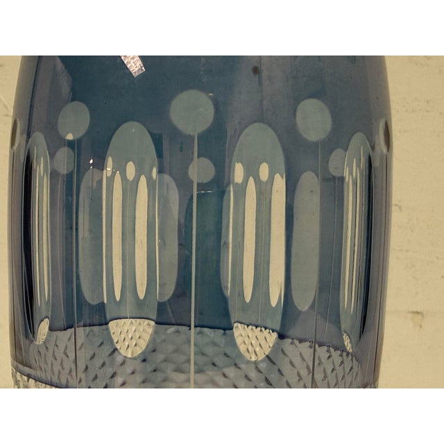 Traditional Crystal Blue Cut Decanter + Matching Tumblr, Pair For Sale - Image 3 of 12