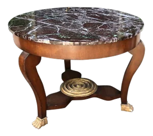 Antique 19th C Empire Mahogany Gilt-Wood Marble Top Table