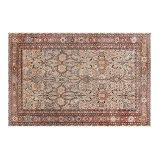 Antique Persian Sultanabad Green Handmade Wool Carpet For Sale