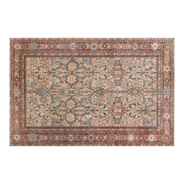 Antique Persian Sultanabad Green Handmade Wool Carpet For Sale