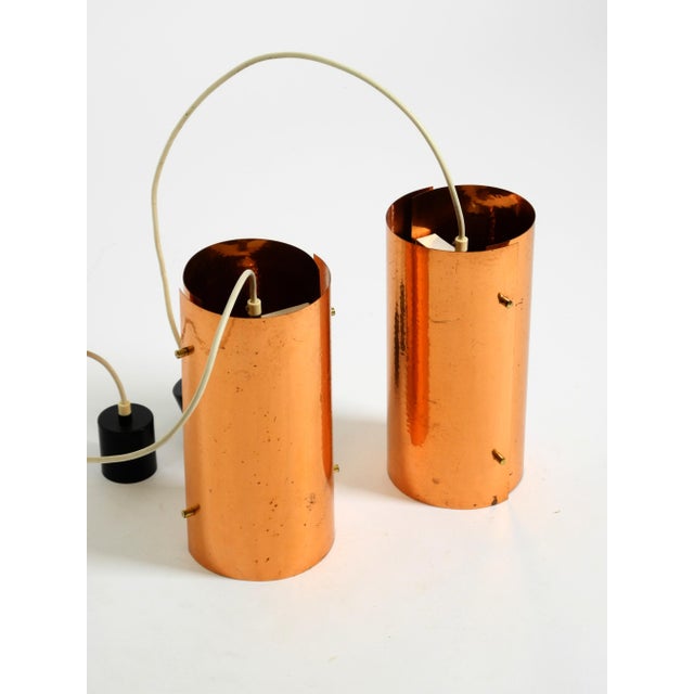 Mid-Century Tube Pendant Lamps with Two Copper Shades, 1950s, Set of 2 For Sale - Image 4 of 18