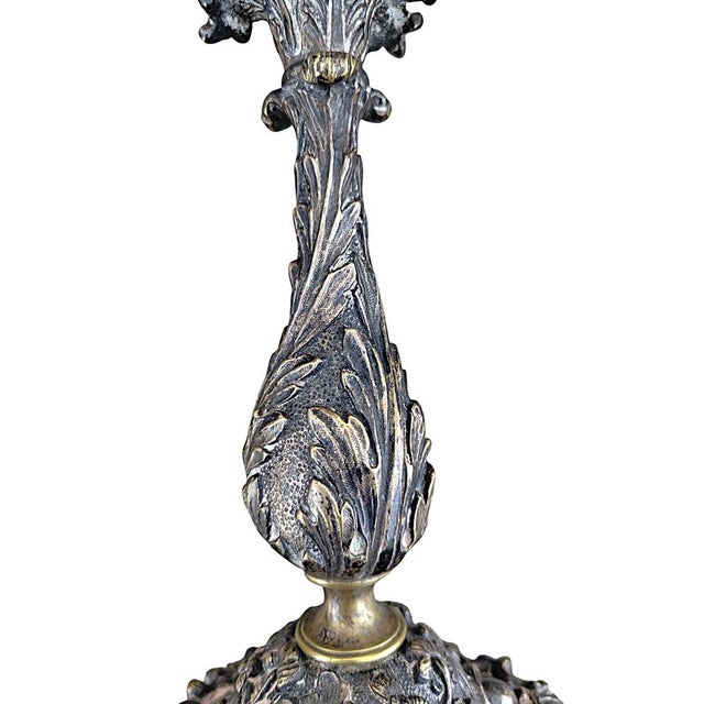 Baroque Style Silver-Plated Bronze Candlesticks, Set of 2 For Sale - Image 6 of 7