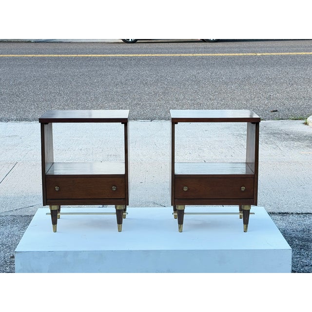 A Pair of Classic Mid Century Night Stands Open Backs Walnut Ca' 1960's For Sale - Image 14 of 18