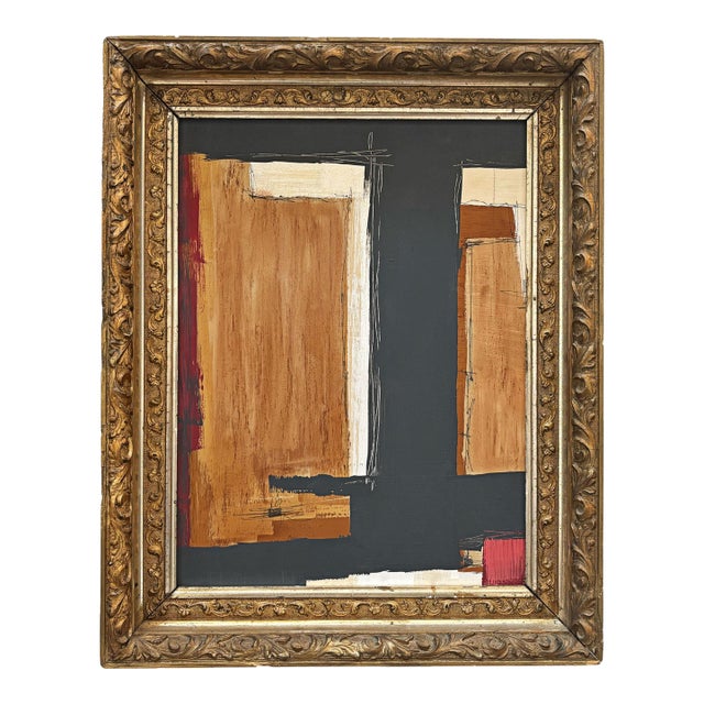 “Romantic” Black Abstract Art in Antique Frame, Transitional Living Room Art by JTS For Sale