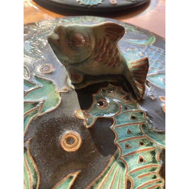 Blue Large Art Deco Lidded Boxes with Marine Animals by Gustav Heinkel from Karlsruher Majolika, 1937, Set of 2 For Sale - Image 8 of 15