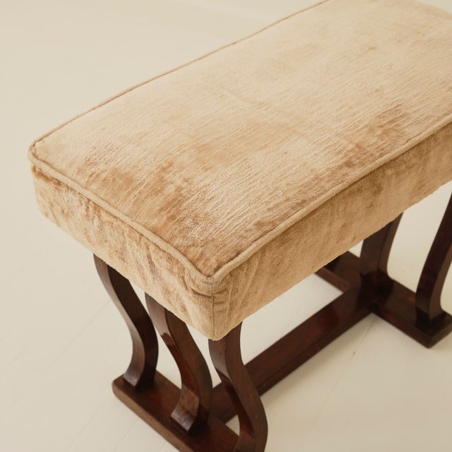 Italian Art Deco Stools With Wavy Dark Wood Legs, a Pair, 1940's For Sale - Image 9 of 9