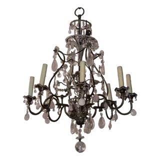 1940s Maison Baguès Rock Crystal & Rose Quartz Chandelier For Sale