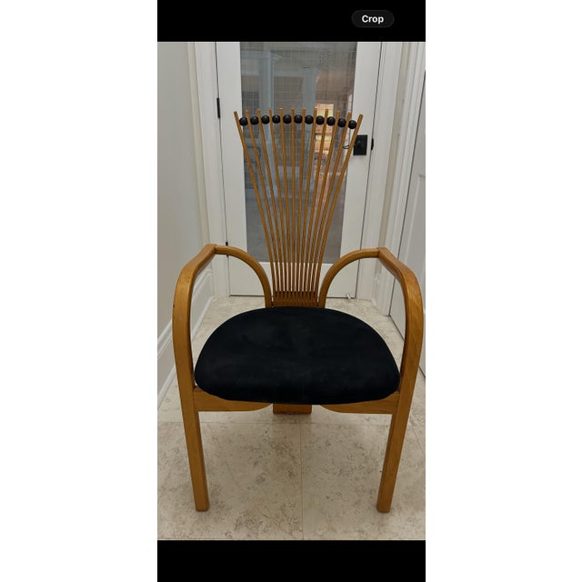 1990s 1990s Postmodern Sculptural Fan-Back Wood Armchair With Black Velvet Seat For Sale - Image 5 of 5