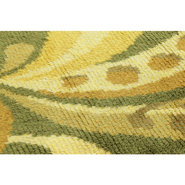 Rug & Kilim Vintage Swedish Rya Rug With Green-Yellow Botanical Paisley Design - Rug & Kilim For Sale - Image 4 of 9