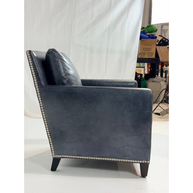 Transitional Lillian August Gray Leather Club Chair With Nailhead Detail For Sale - Image 3 of 9