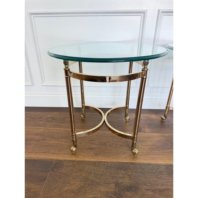 La Barge Pair of Vintage LaBarge Style Brass & Glass End Tables | Neoclassical Hollywood Regency For Sale - Image 4 of 10
