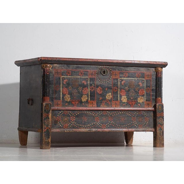 Antique painted chest (c.1870) Dimensions: Width: 114 cm Depth: 63 cm Height: 72 cm Style: Folk art Materials and...