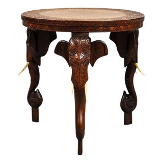Carved Mahogany Elephant Coffee Table, 1890 For Sale
