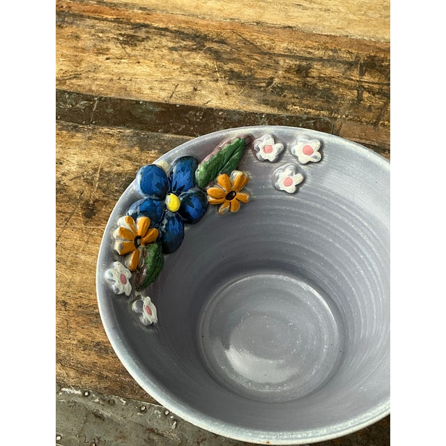 Vintage Original Studio Pottery Triple Flower Bowl For Sale - Image 12 of 12