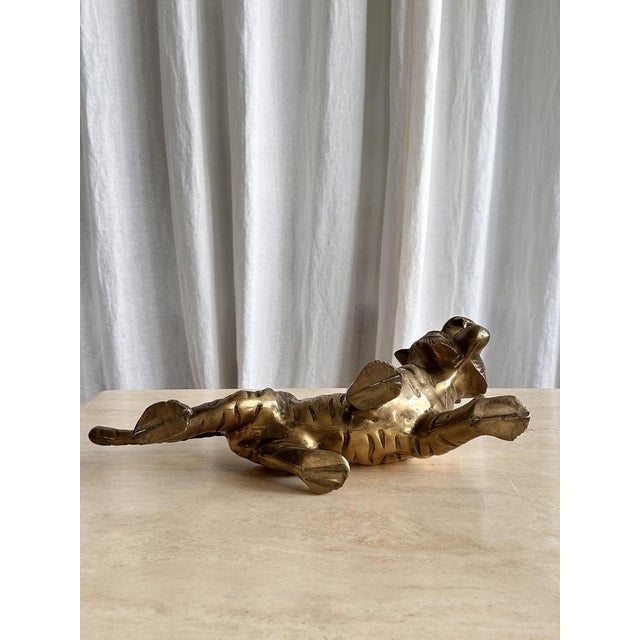 Mid-Century Brass Handmade Tiger Sculpture, 1970s For Sale - Image 9 of 12