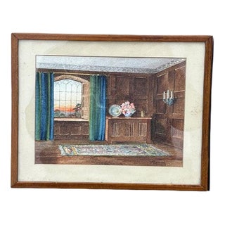 M Bateman, Grand Hall, Watercolor For Sale