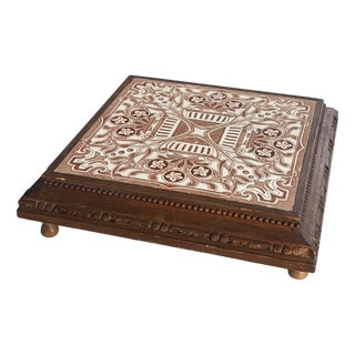 Wooden and Earthenware Trivet with Brown and Cream Tiles, France, 1920s For Sale