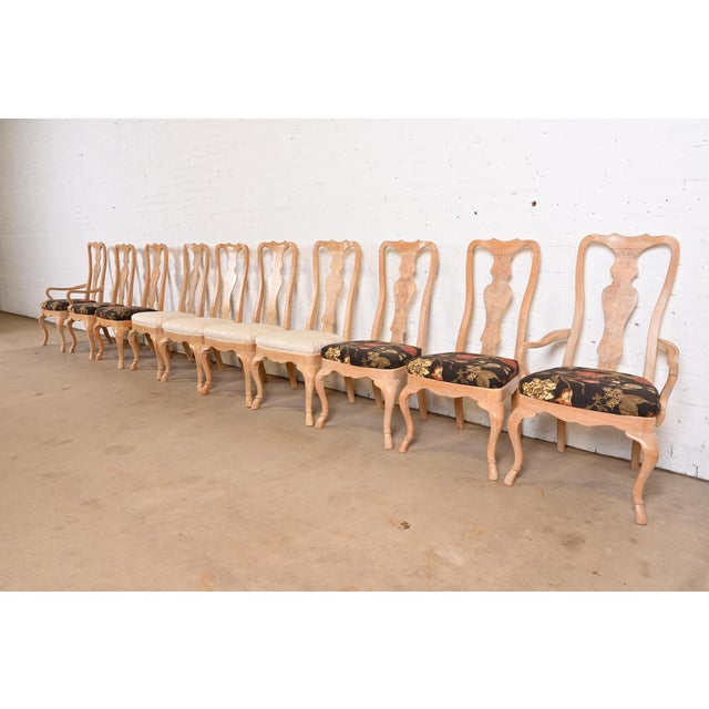 Drexel Heritage Queen Anne Carved Oak and Burl Wood Dining Chairs, Set of Ten For Sale - Image 12 of 12