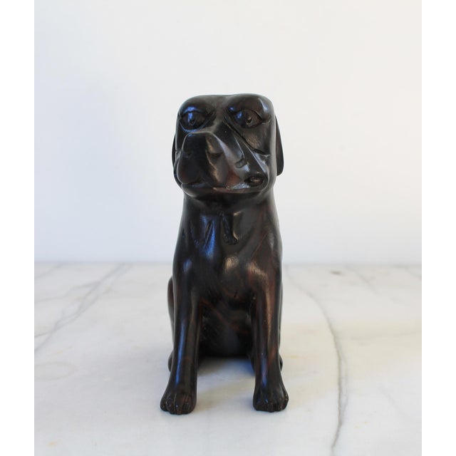 Vintage Folk Art Carved Iron Wood Dog Sculpture For Sale - Image 4 of 10