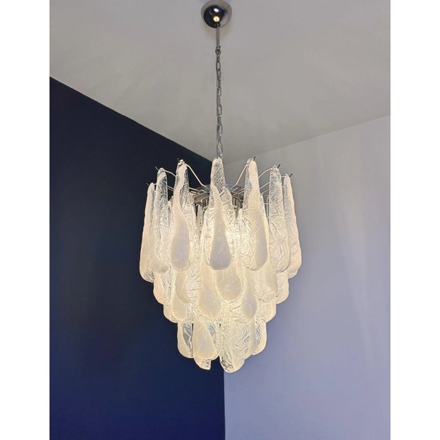 Italian Murano Glass Lattimo Petals Chandelier, 1990s For Sale - Image 16 of 18