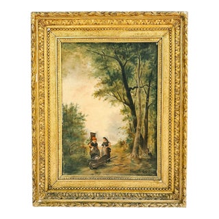 Antique 20th Century French Barbizon Style Original Oil Painting on Canvas, Signed For Sale