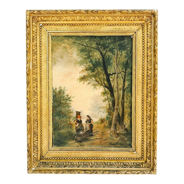 Antique 20th Century French Barbizon Style Original Oil Painting on Canvas, Signed For Sale
