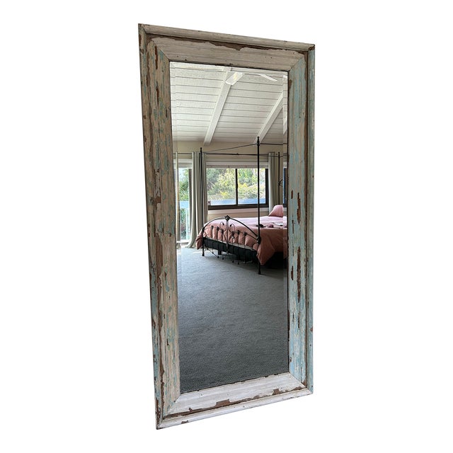 This full length mirror has a beautiful distressed blue color. Rare find in size and color.