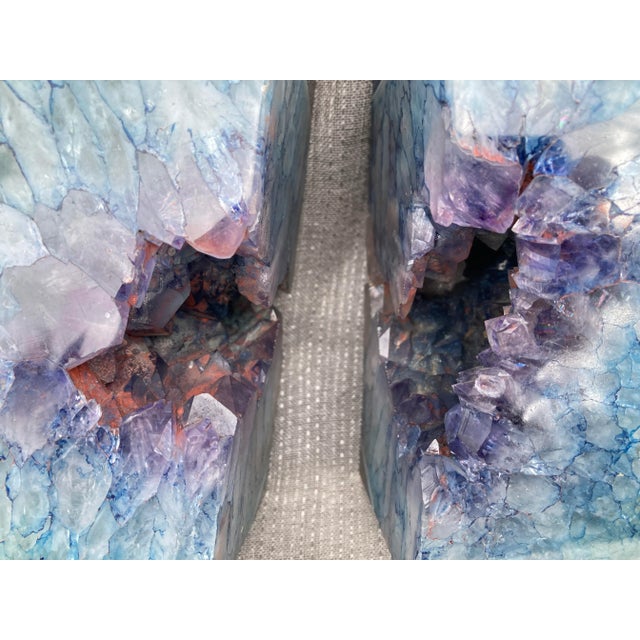 1970s Vintage Blue Agate Geode Bookends- a Pair For Sale - Image 5 of 12